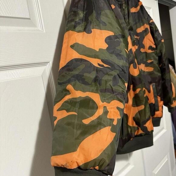 Vtg Camo Bomber Jacket Mens XL Reversible Blaze Orange Duck Camo PVC Shell - Picture 3 of 15